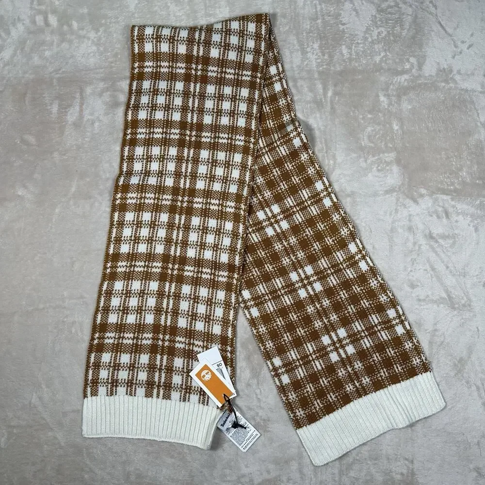 NWT Timberland Wheat & Ivory Buffalo Plaid Unisex Winter Scarf 62”